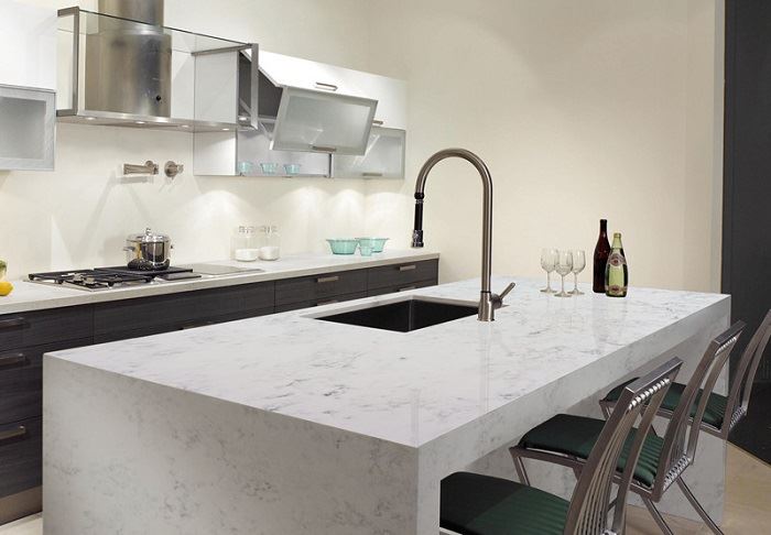 white quartz with grey speckles countertop