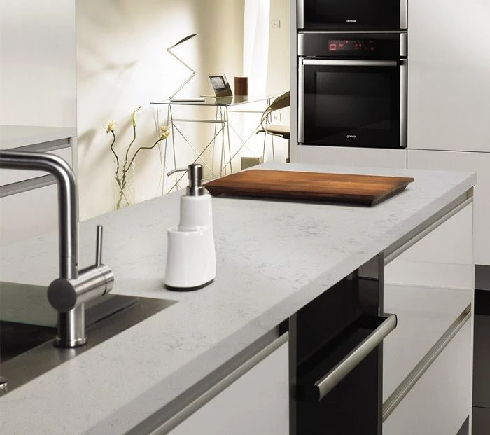 white quartz with grey speckles for vanity