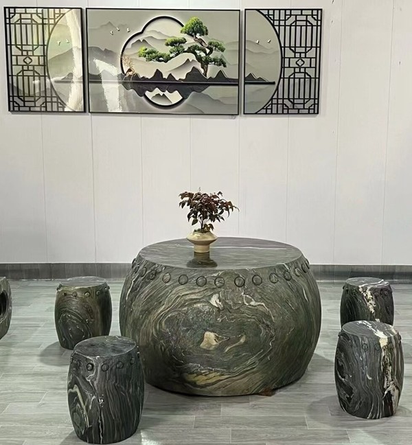 Round Green Marble Outdoor Garden Table